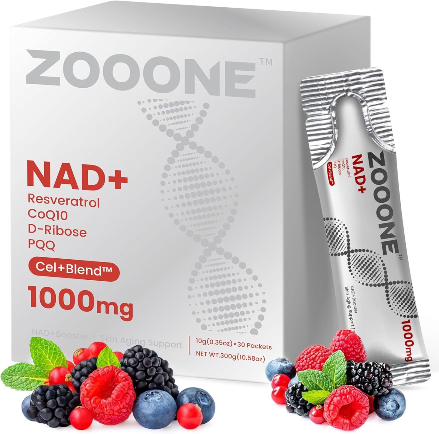 30PCS ZOOONE NR1000 - NAD+ Berry Flavor Drink Mix For Skin Aging Support Energy