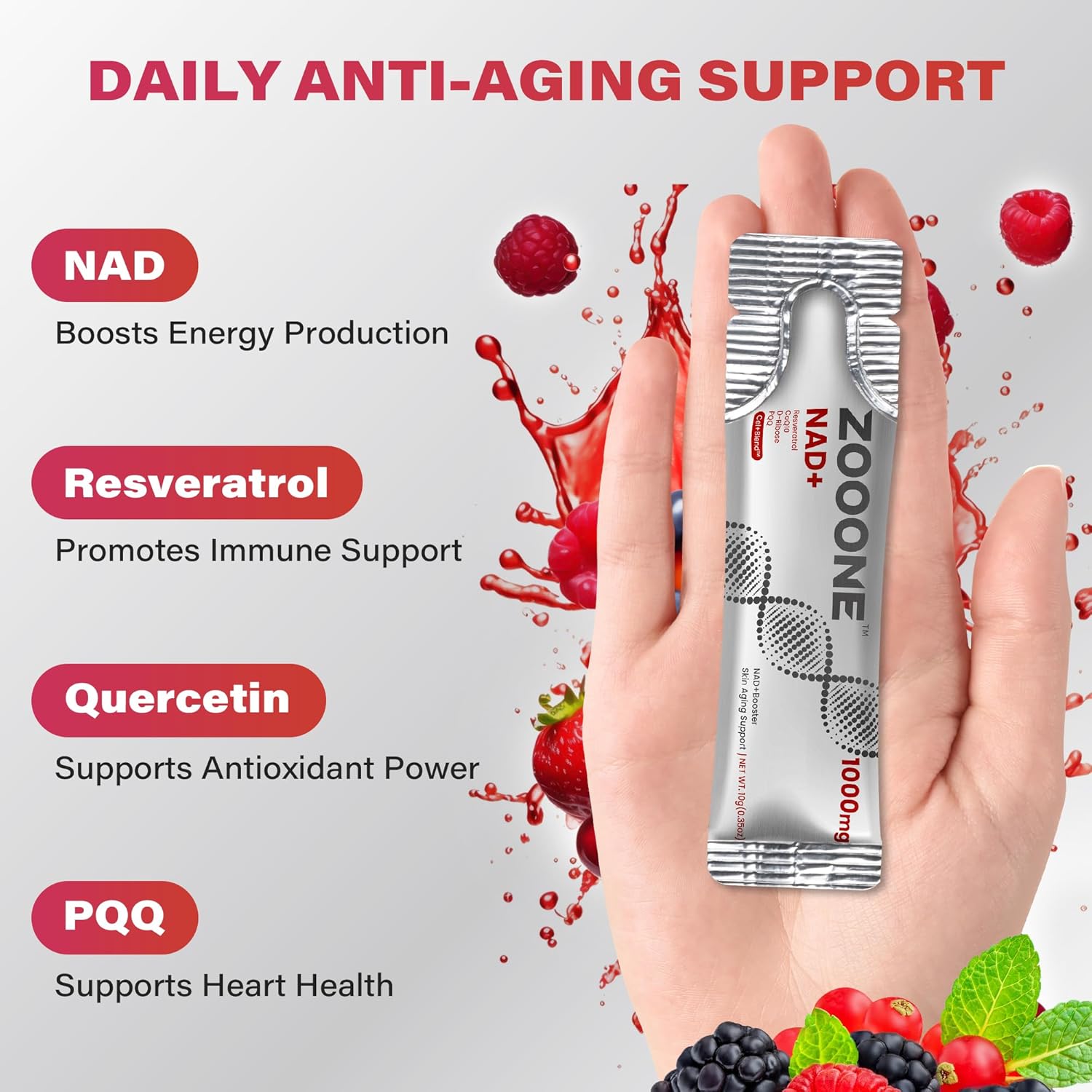 30PCS ZOOONE NR1000 - NAD+ Berry Flavor Drink Mix For Skin Aging Support Energy