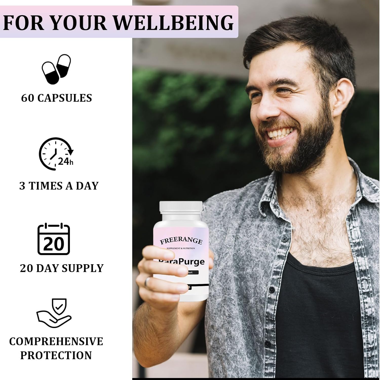 FREERANGE ParaPurge - Gut Health Supplement for Digestive Support & Cleanse, Natural Herbal Detox Formula, 60 Capsules