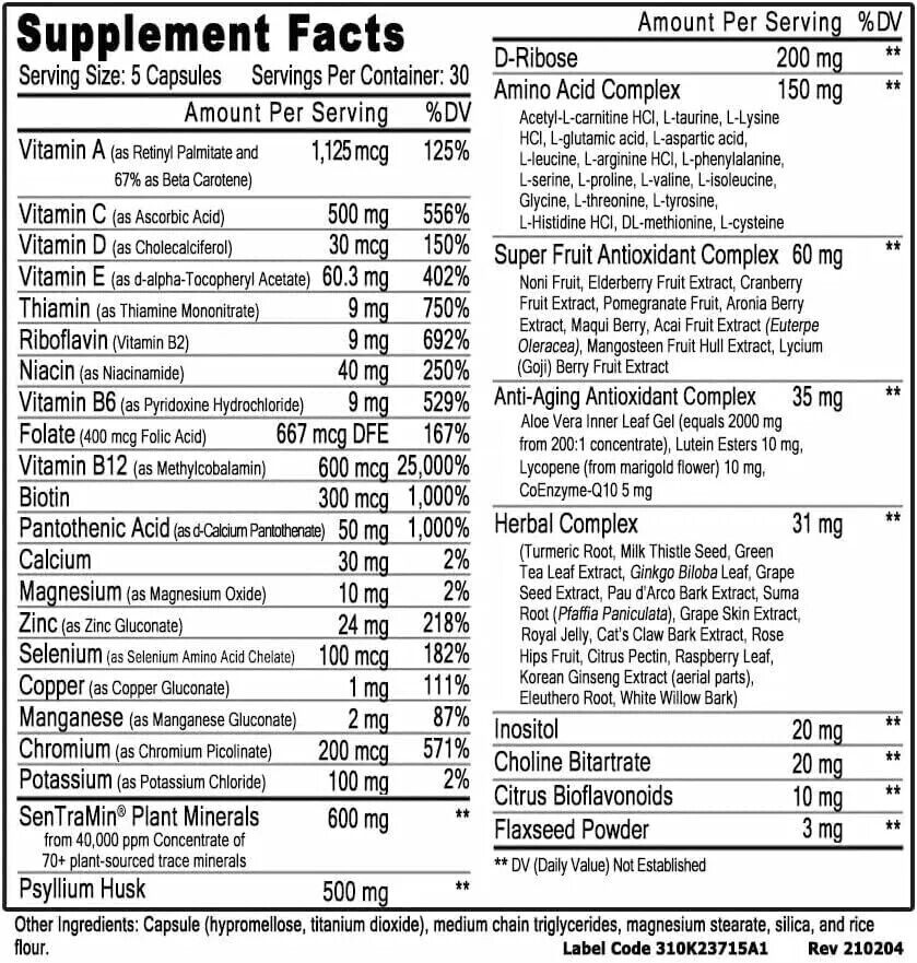 Immuno 150 Ingredients View