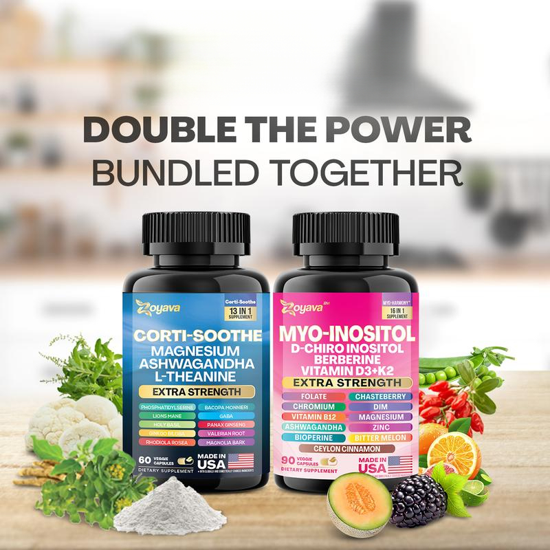Soothe & Smooth Bundle - Zoyava Cortisol and Myo-Inositol All-in-One Dietary Supplement - Multivitamin Combo with Extra Strength Ingredients for Fitness & Healthcare - MADE IN USA