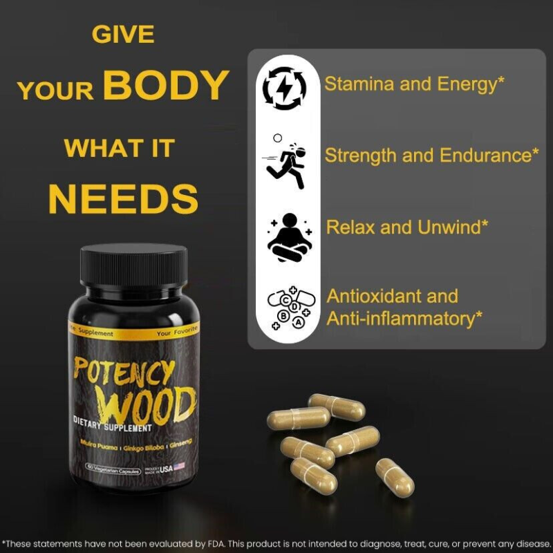 【1pack】Potency Wood Ginseng Ashwagandha GingkoTribulus,Herbal Supplements 60 Capsules,Adaptogen Energy Stamina lmmune AntioxidantsGut Health