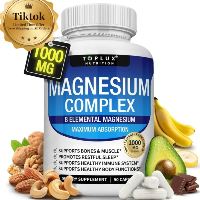 Elfleaf Suplemento Complejo De Magnesio 8 Elemental 1000mg - Glicinato, Citrato, Malato, Taurato De Magnesio, Quelatado Para Fácil Absorción Para Huesos, Músculos, Recuperación, Energía, 90 Cápsulas