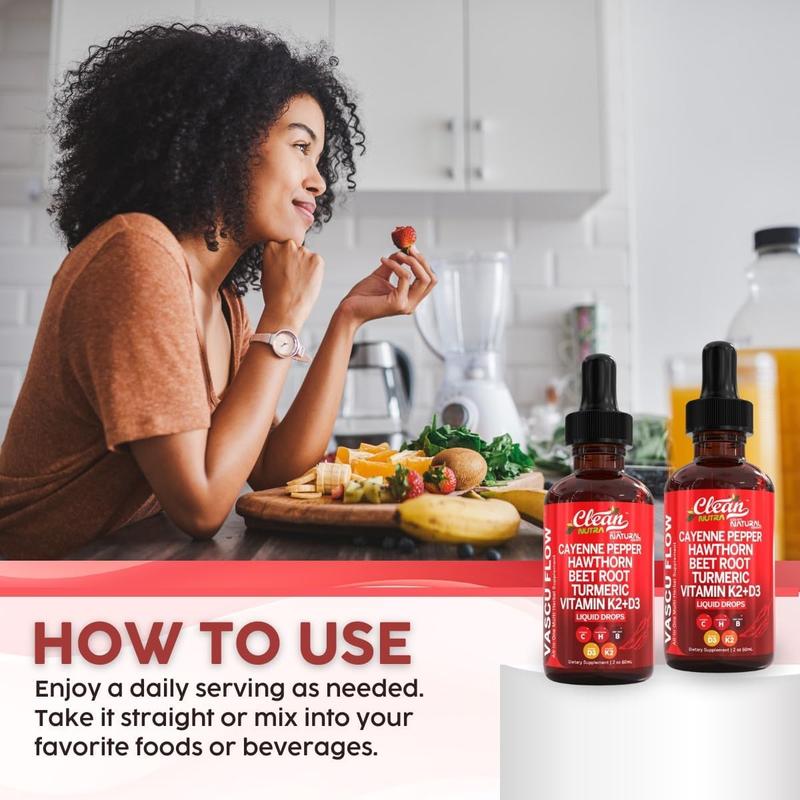 Cayenne Pepper Supplement Liquid Drops + Hawthorn Berry, Vitamin D3 K2 Organic Beet Root Powder, Ceylon Cinnamon, Turmeric Curcumin, Panax Ginseng