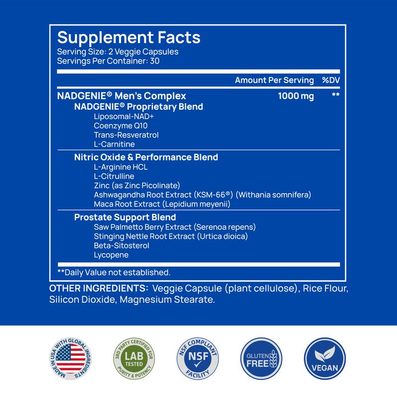 Selerb NAD+ Supplement for Men – With  Liposomal-NAD+,CoQ10, L-Carnitine, L-Arginine, Maca & Ashwagandha – Energy, Circulation & Prostate Support – 60 Capsules