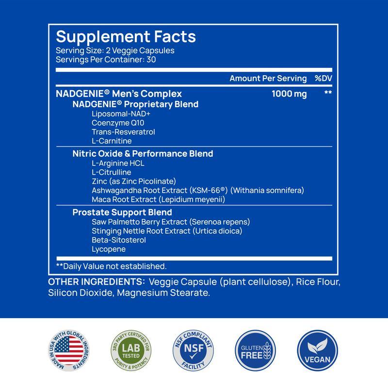 Selerb NAD+ Supplement for Men – With  Liposomal-NAD+,CoQ10, L-Carnitine, L-Arginine, Maca & Ashwagandha – Energy, Circulation & Prostate Support – 60 Capsules