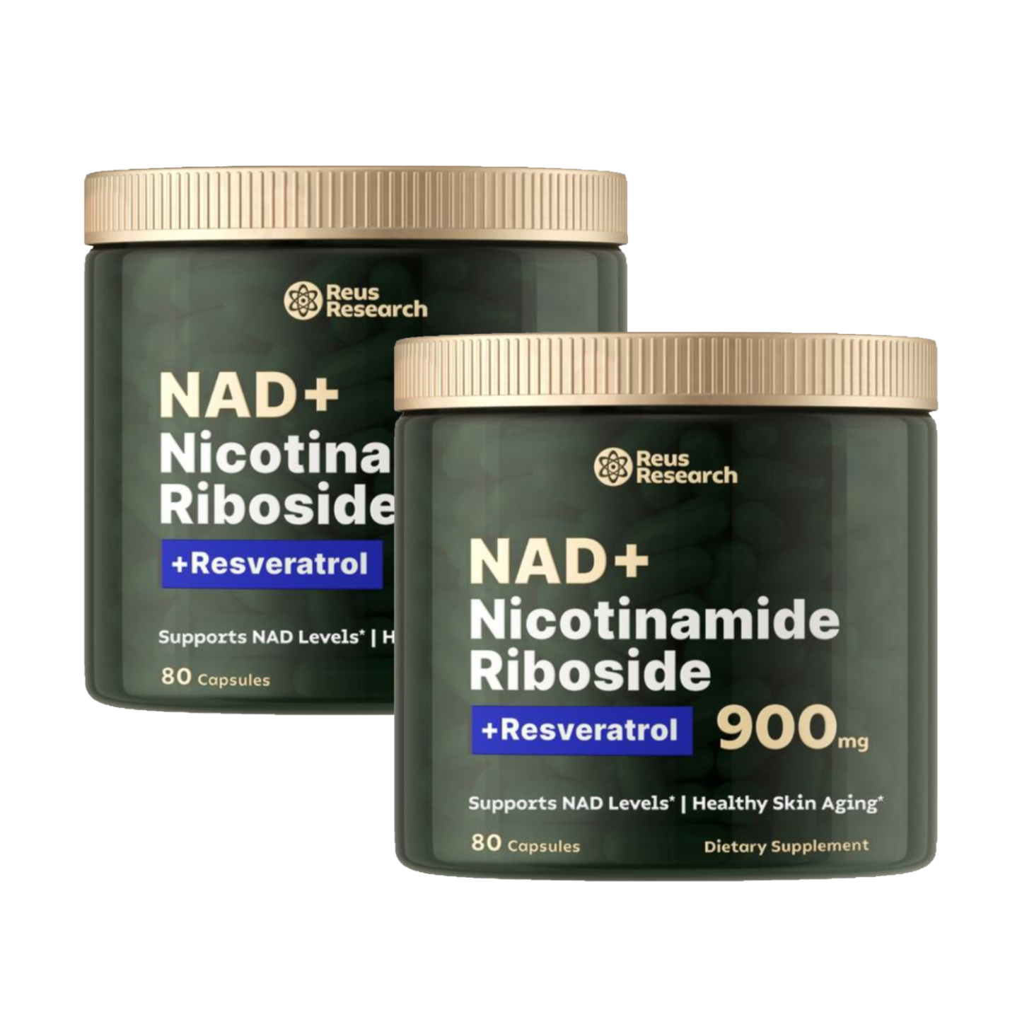 2-Pack Reus Research NAD  Resveratrol 900| Supports Cellular Health, Healthy Skin Aging*| 80 Capsules Dietary Supplement