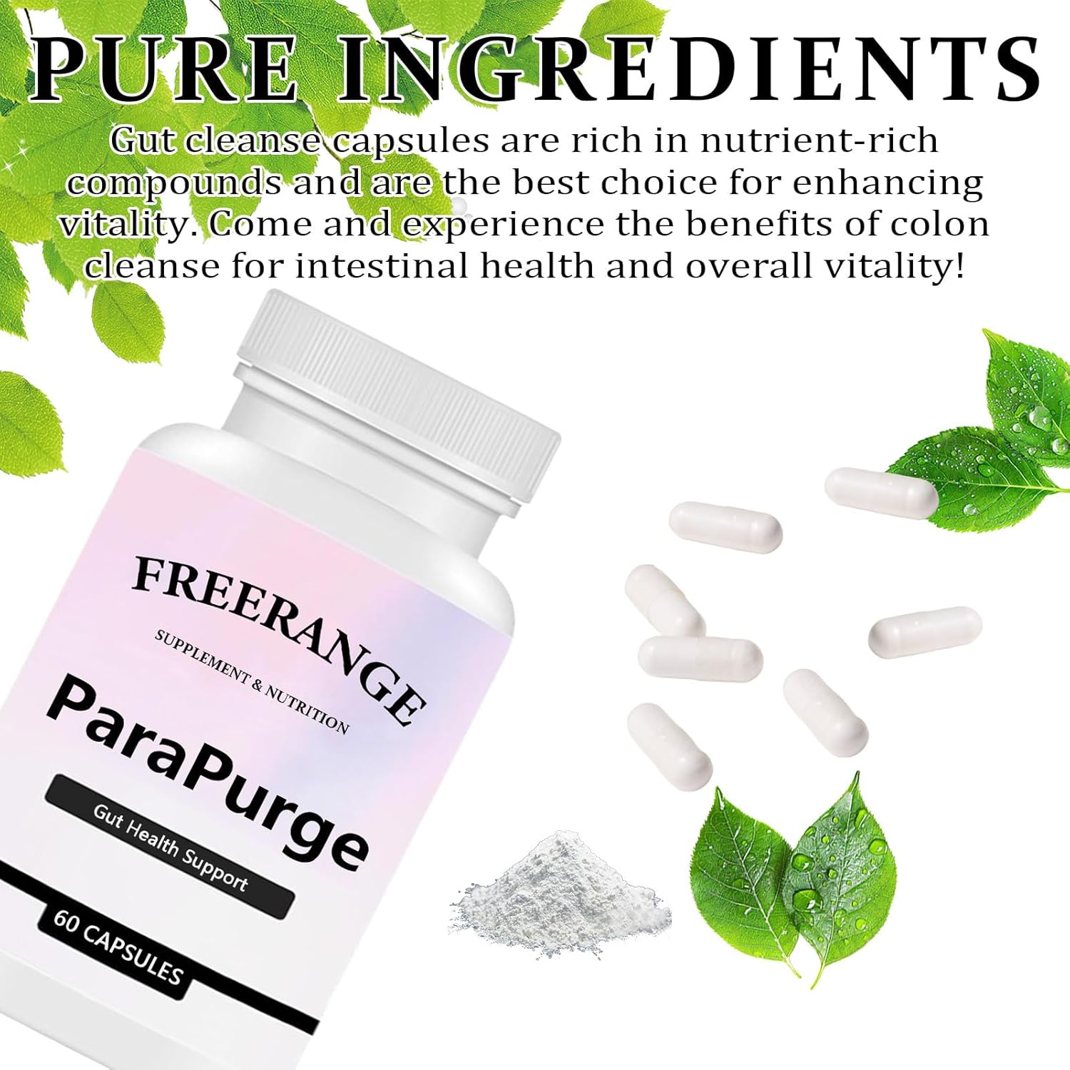 FREERANGE ParaPurge - Gut Health Supplement for Digestive Support & Cleanse, Natural Herbal Detox Formula, 60 Capsules
