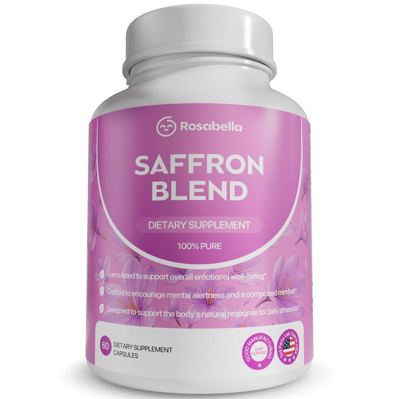 Rosabella Saffron Supplement [88mg] for Mental Clarity, Digestion, Positive Mood & Blue Light Eye Health - Vegan