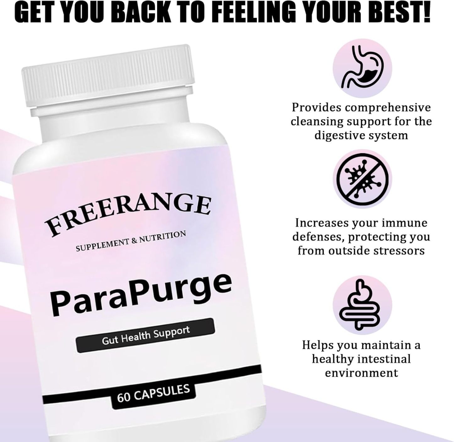 FREERANGE ParaPurge - Gut Health Supplement for Digestive Support & Cleanse, Natural Herbal Detox Formula, 60 Capsules