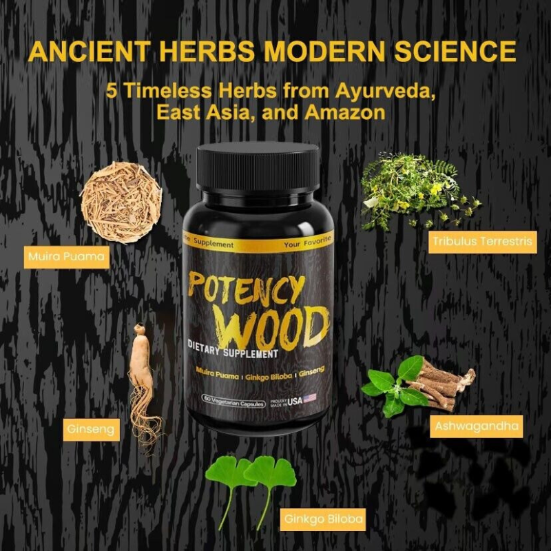 【1pack】Potency Wood Ginseng Ashwagandha GingkoTribulus,Herbal Supplements 60 Capsules,Adaptogen Energy Stamina lmmune AntioxidantsGut Health