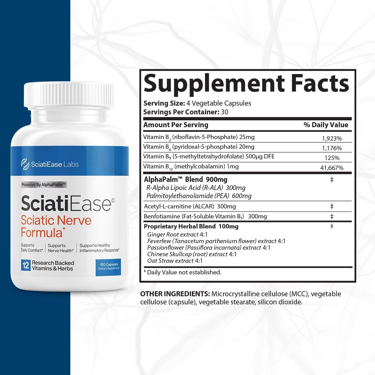 SciatiEase Sciatic Nerve Health Support Supplement - 120 Capsules