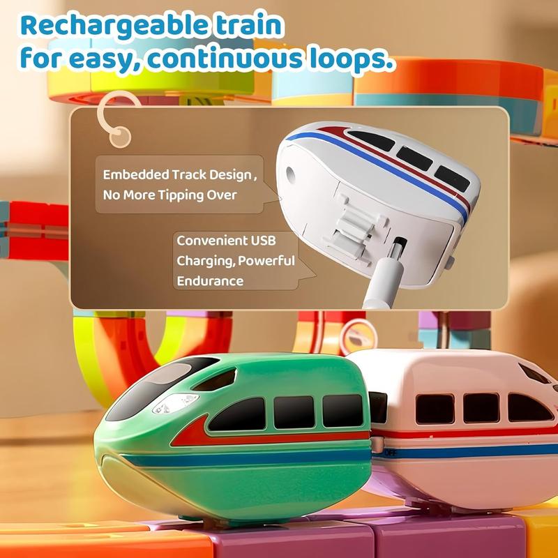 Electric Train Set Flexible Race Track for Kids 4 6 7 8, 48 Pcs Car Track for Toddlers 3-5, Building Toy Train Track Gravity-Defying 3D Embedded Layouts & Motorized Car, STEM Learning Gift