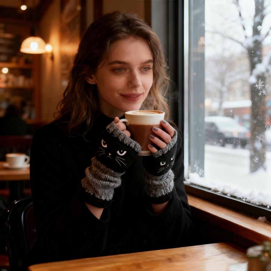 🔥Winter Hot Sale🔥Cat Embroidery Fingerless Gloves - Cozy, Stylish, Casual Winter Wear