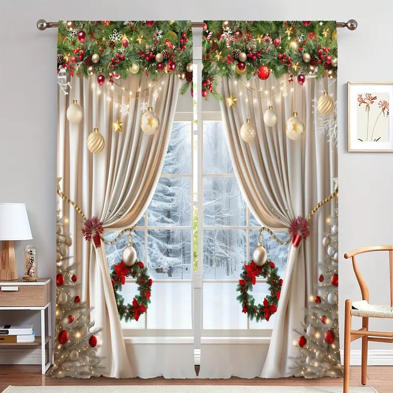 Christmas ball holiday printed curtains