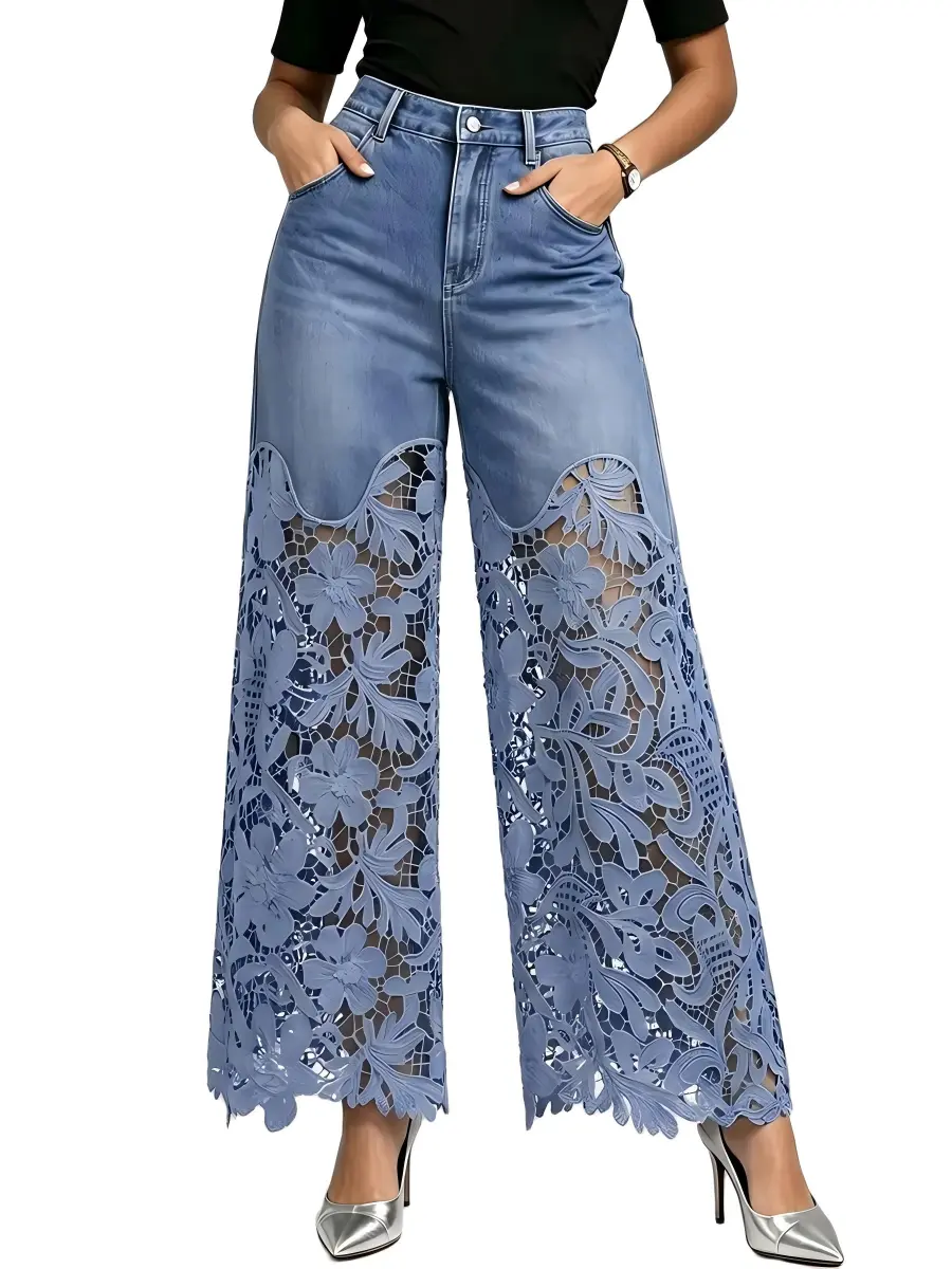 Stylish & Sexy Lace-paneled Cutout Jeans
