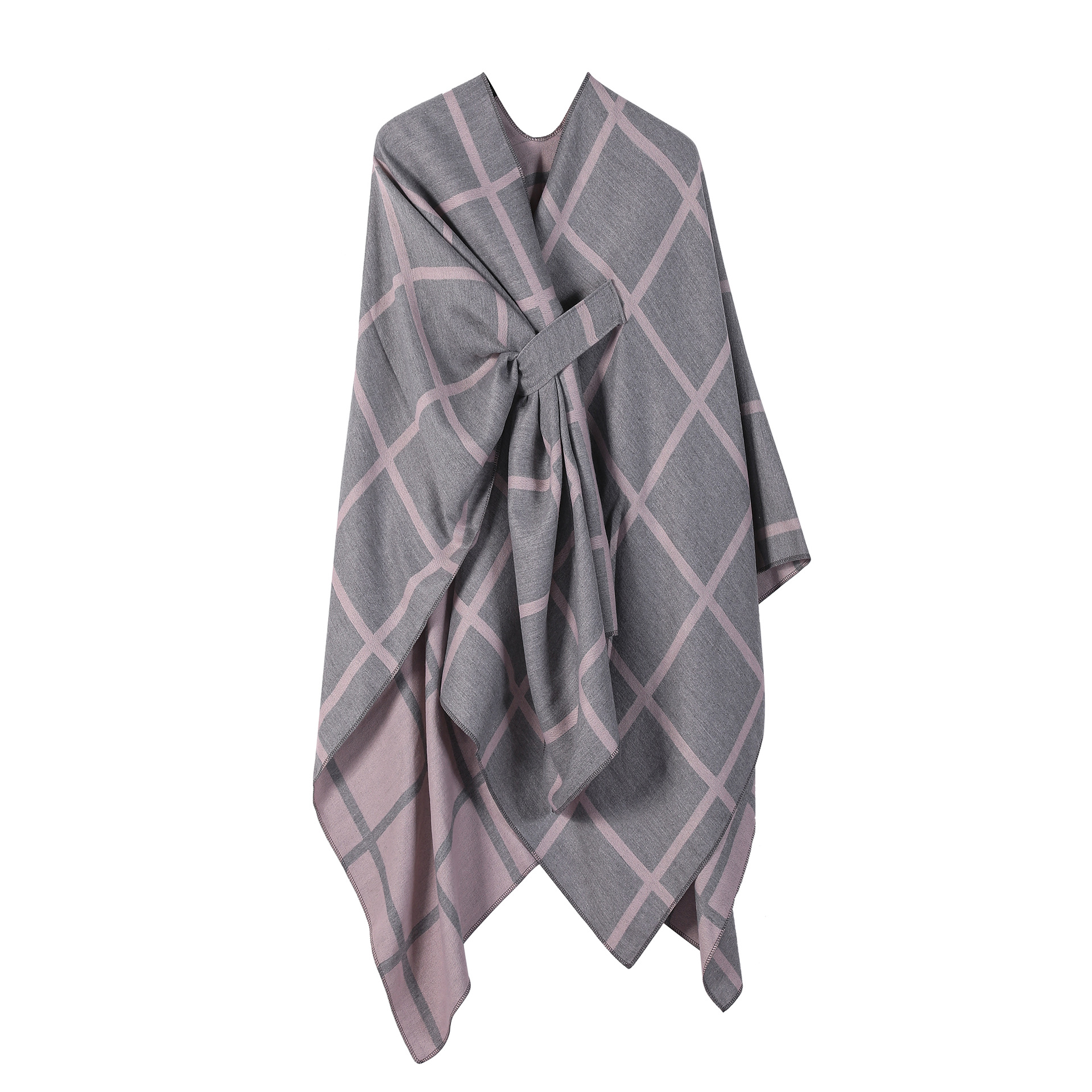 Solid Plaid Fixed Shawl