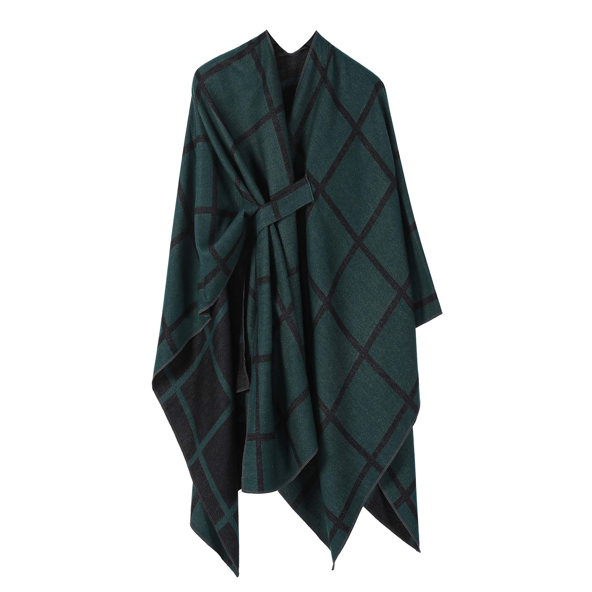 Solid Plaid Fixed Shawl