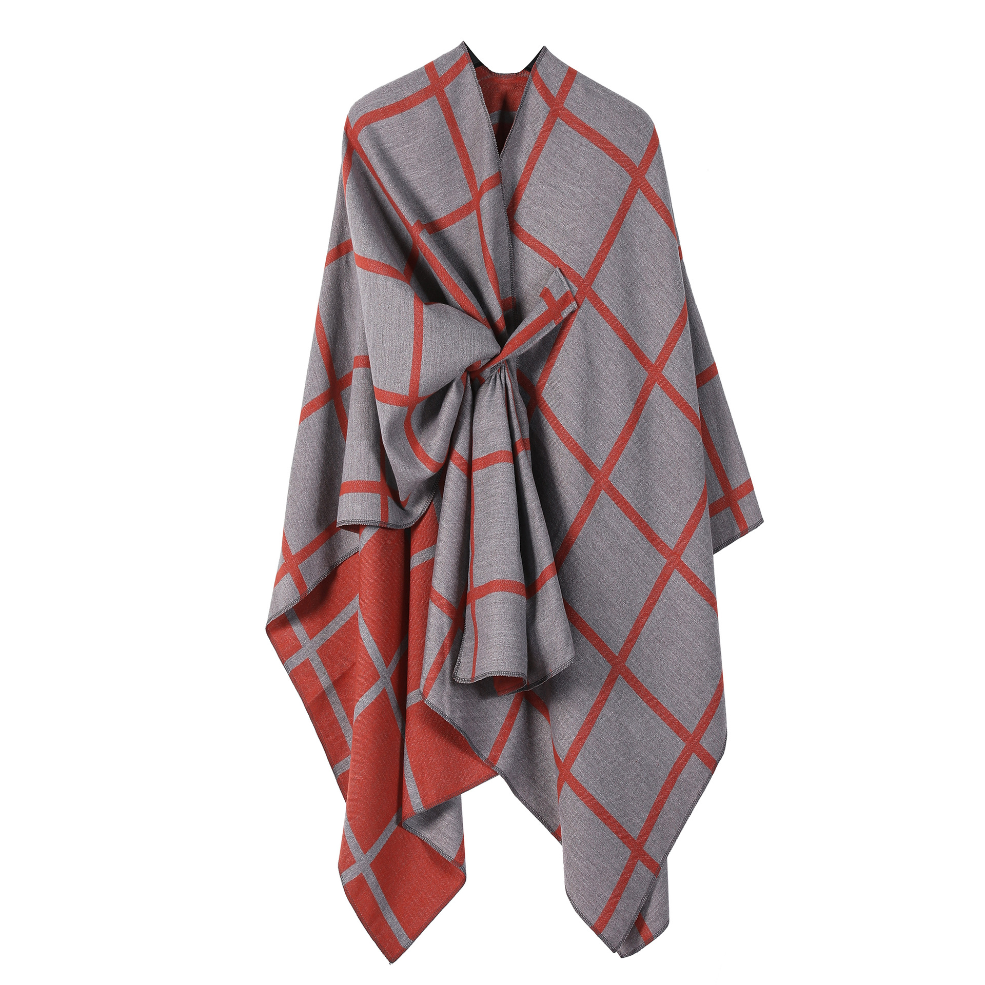 Solid Plaid Fixed Shawl