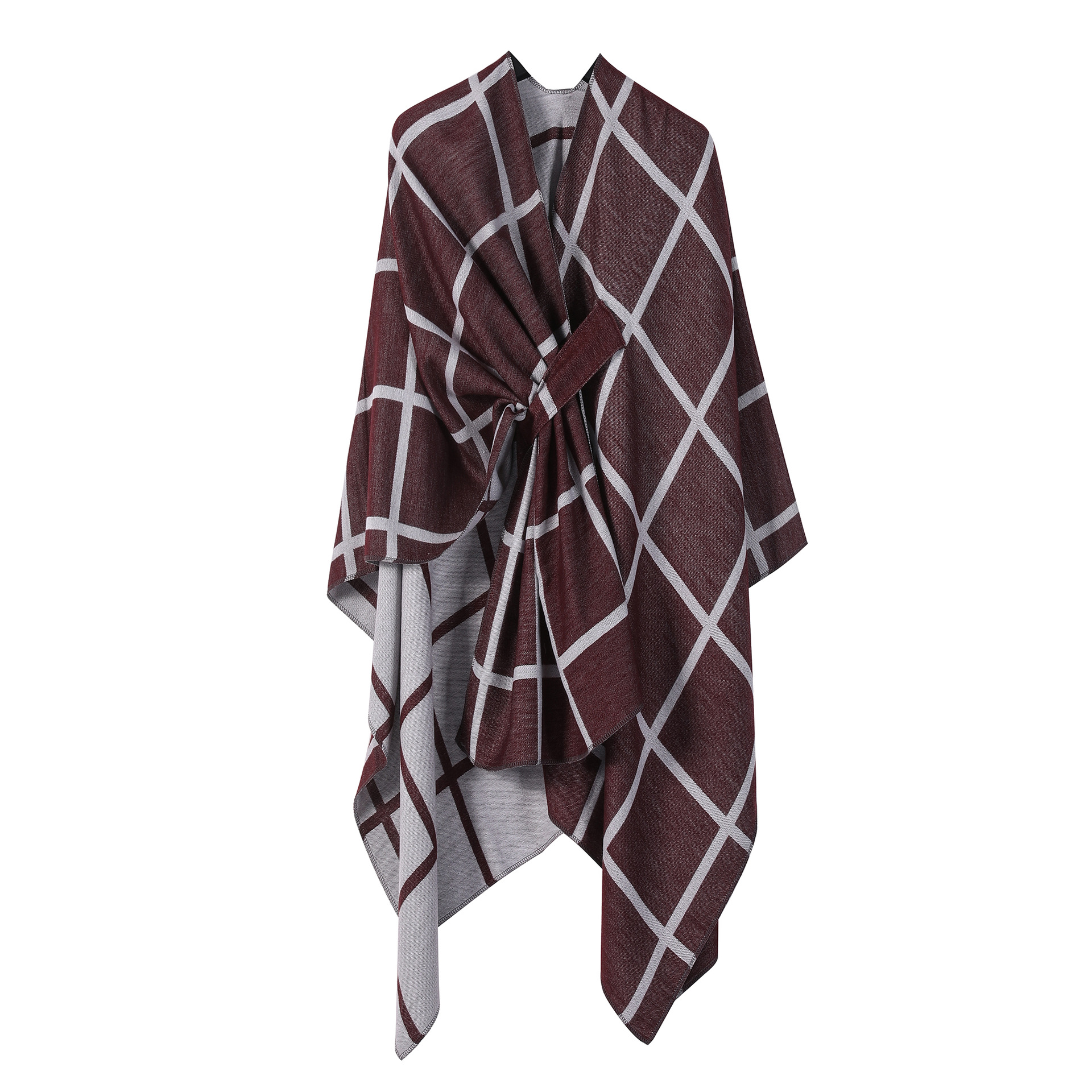 Solid Plaid Fixed Shawl