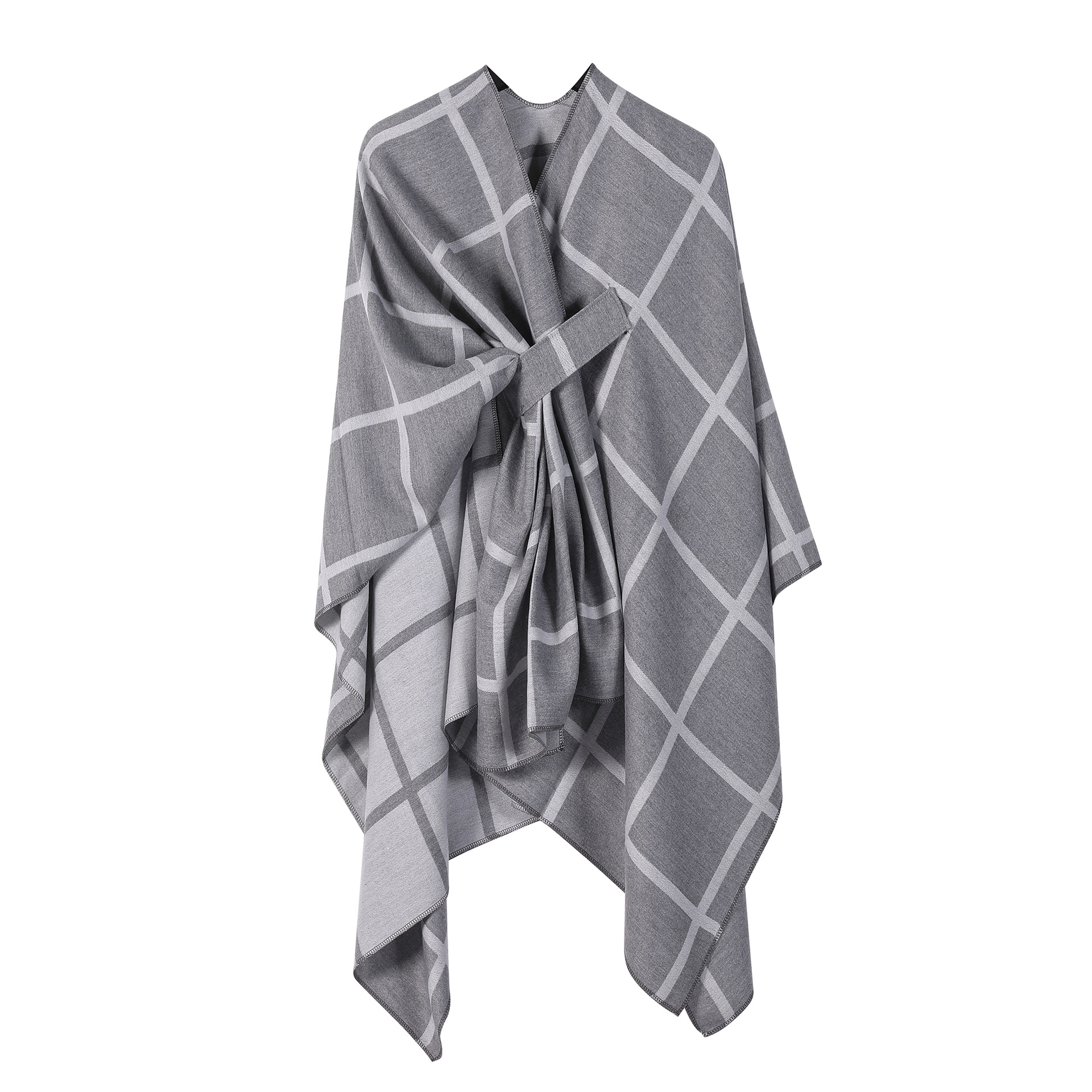Solid Plaid Fixed Shawl