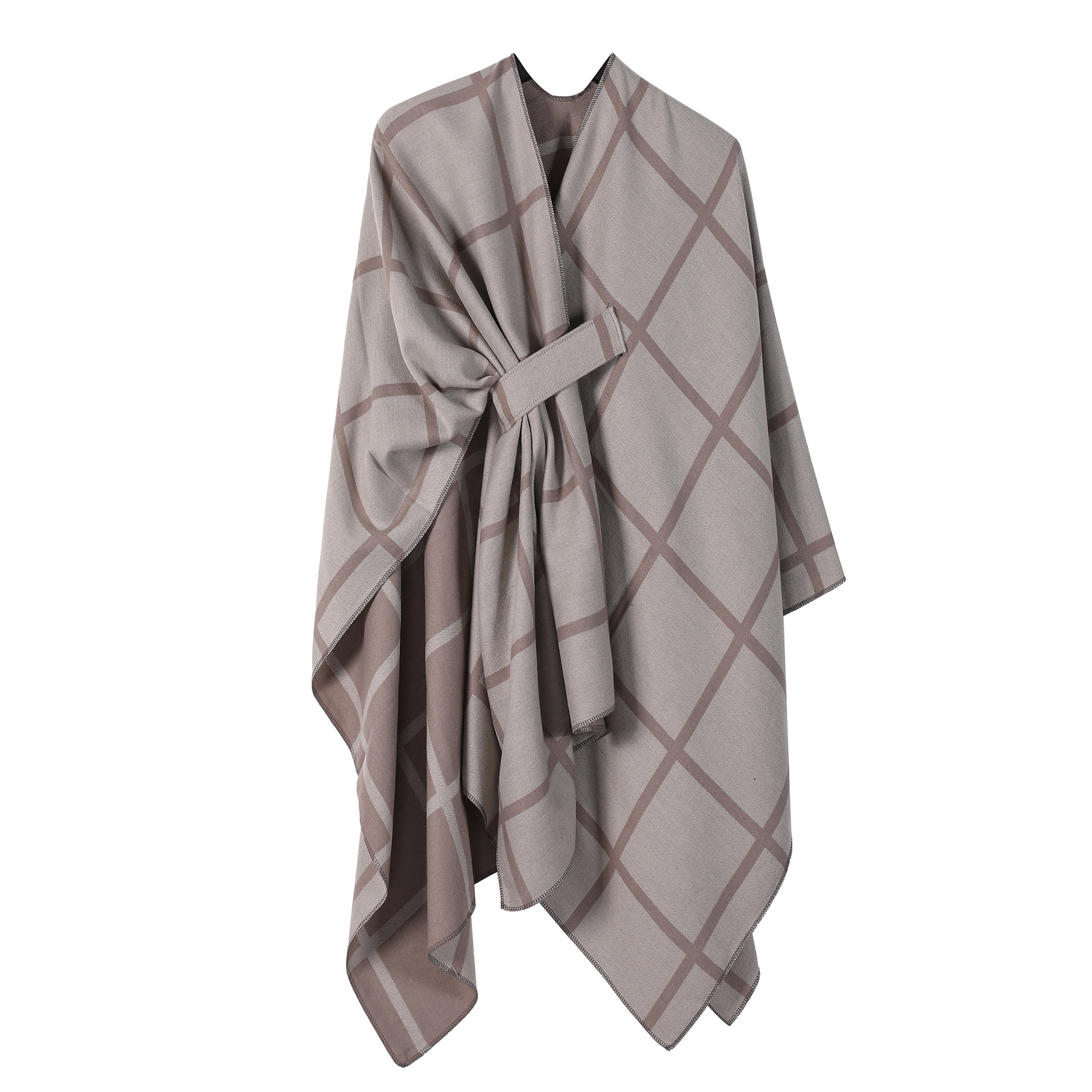 Solid Plaid Fixed Shawl