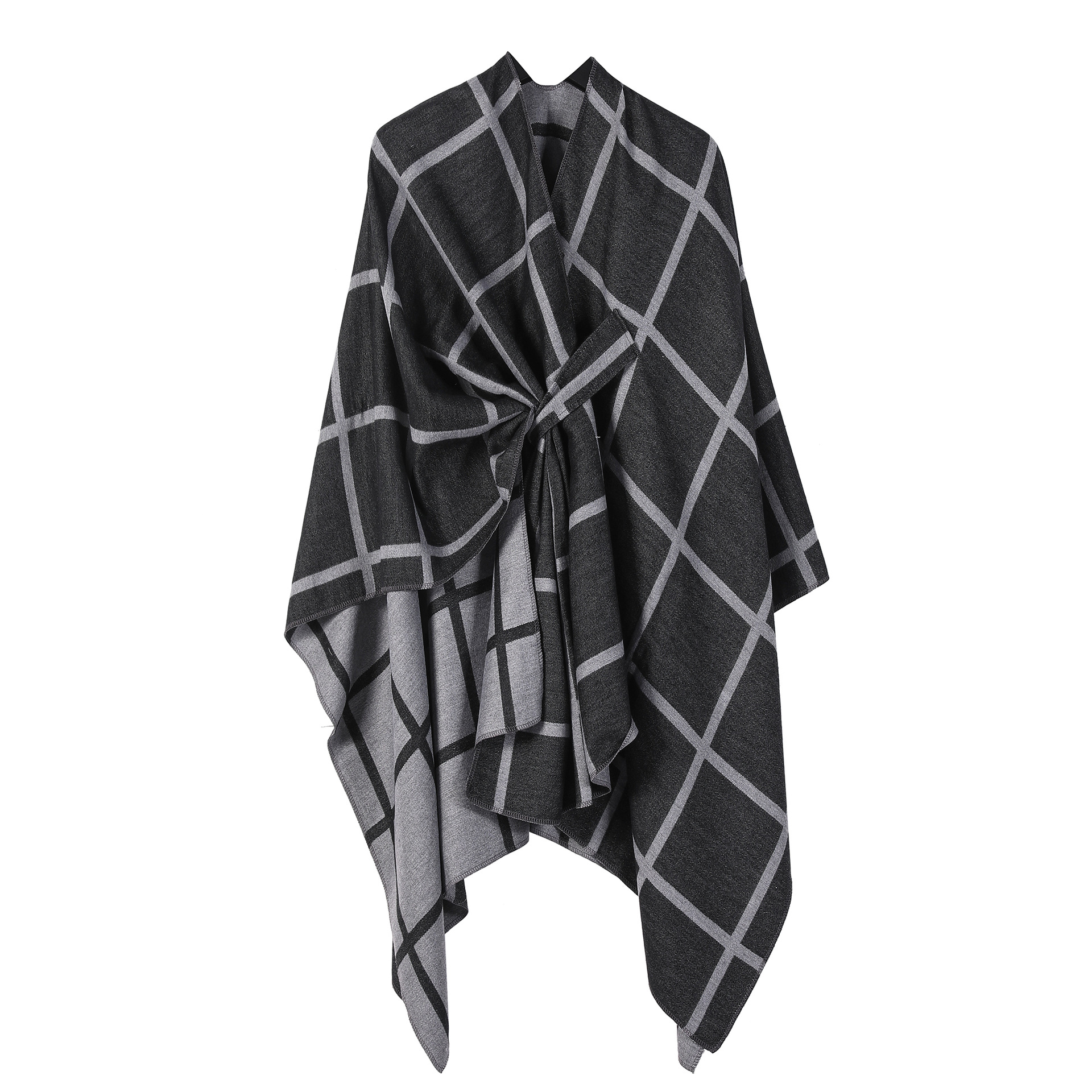 Solid Plaid Fixed Shawl