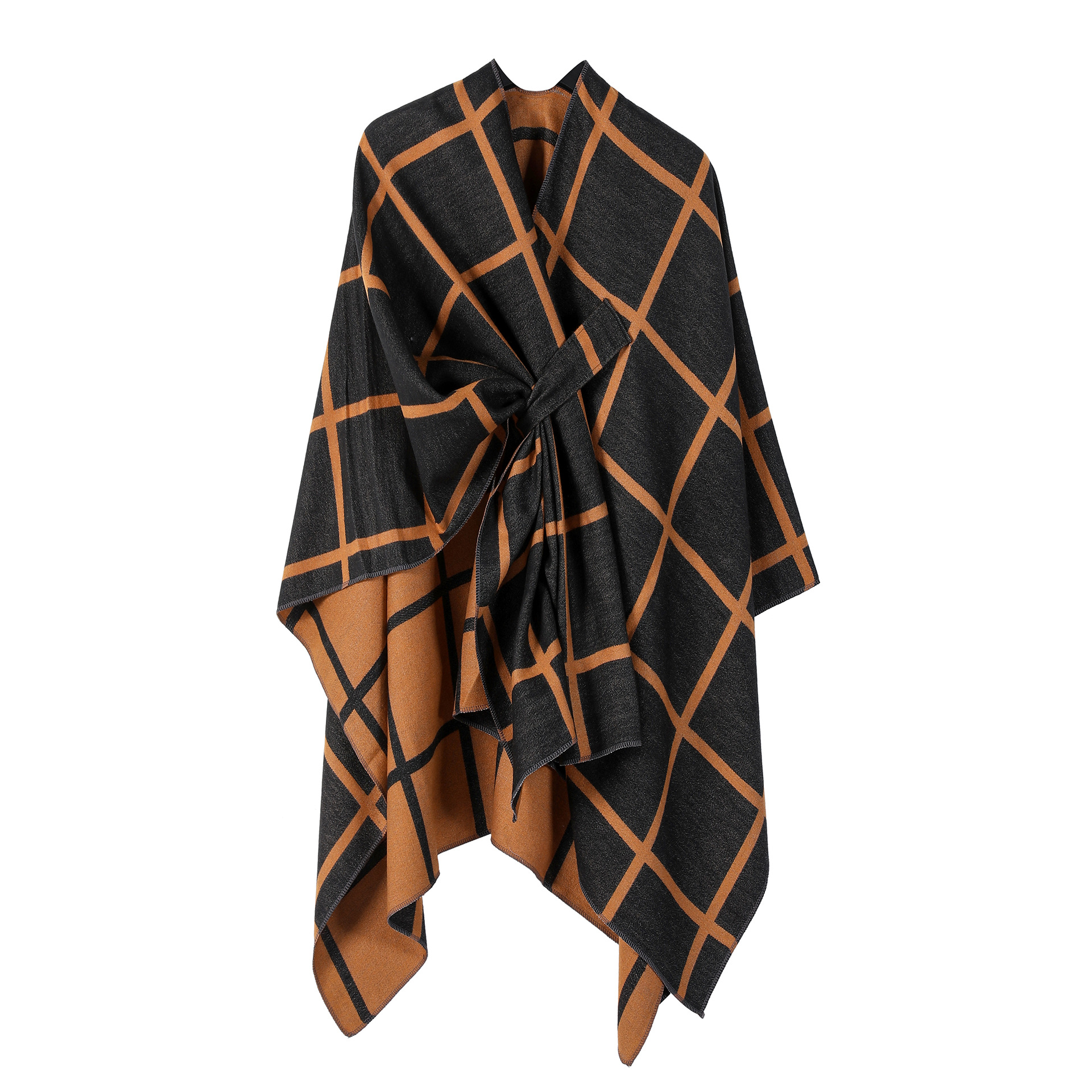 Solid Plaid Fixed Shawl