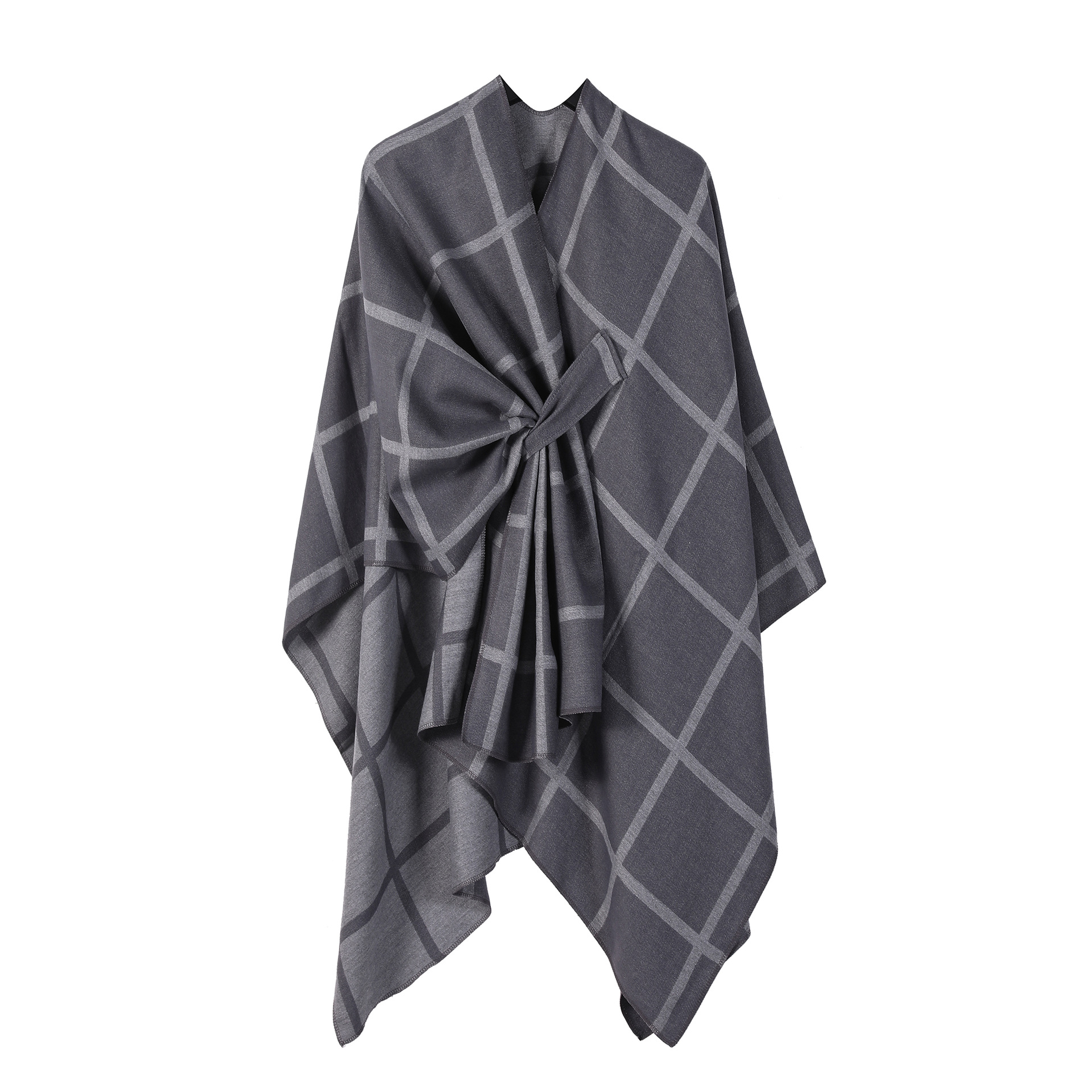 Solid Plaid Fixed Shawl