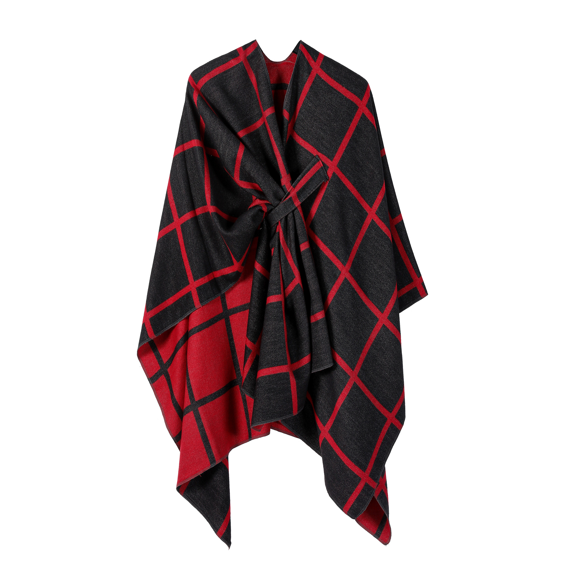 Solid Plaid Fixed Shawl