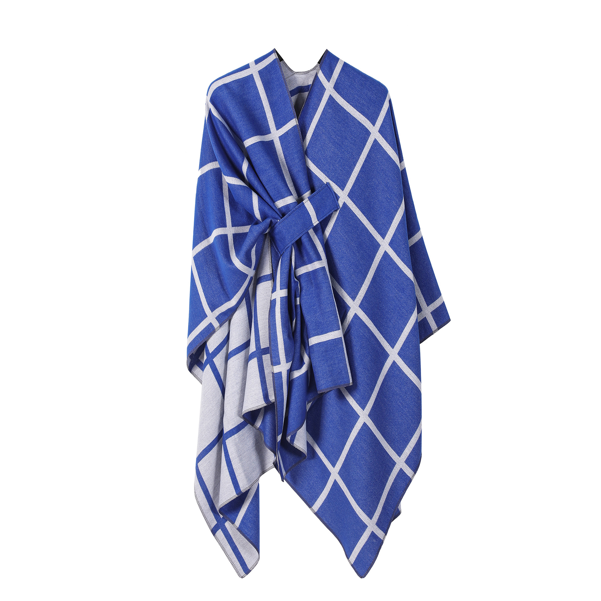 Solid Plaid Fixed Shawl