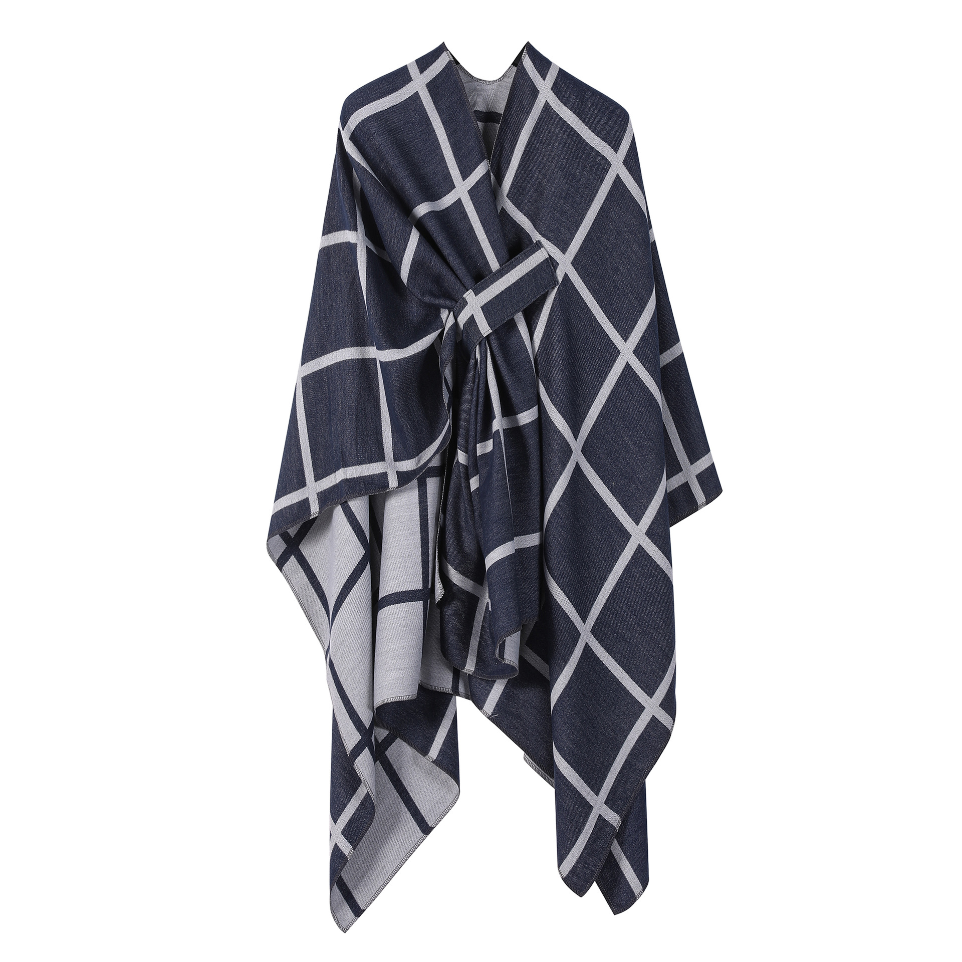 Solid Plaid Fixed Shawl