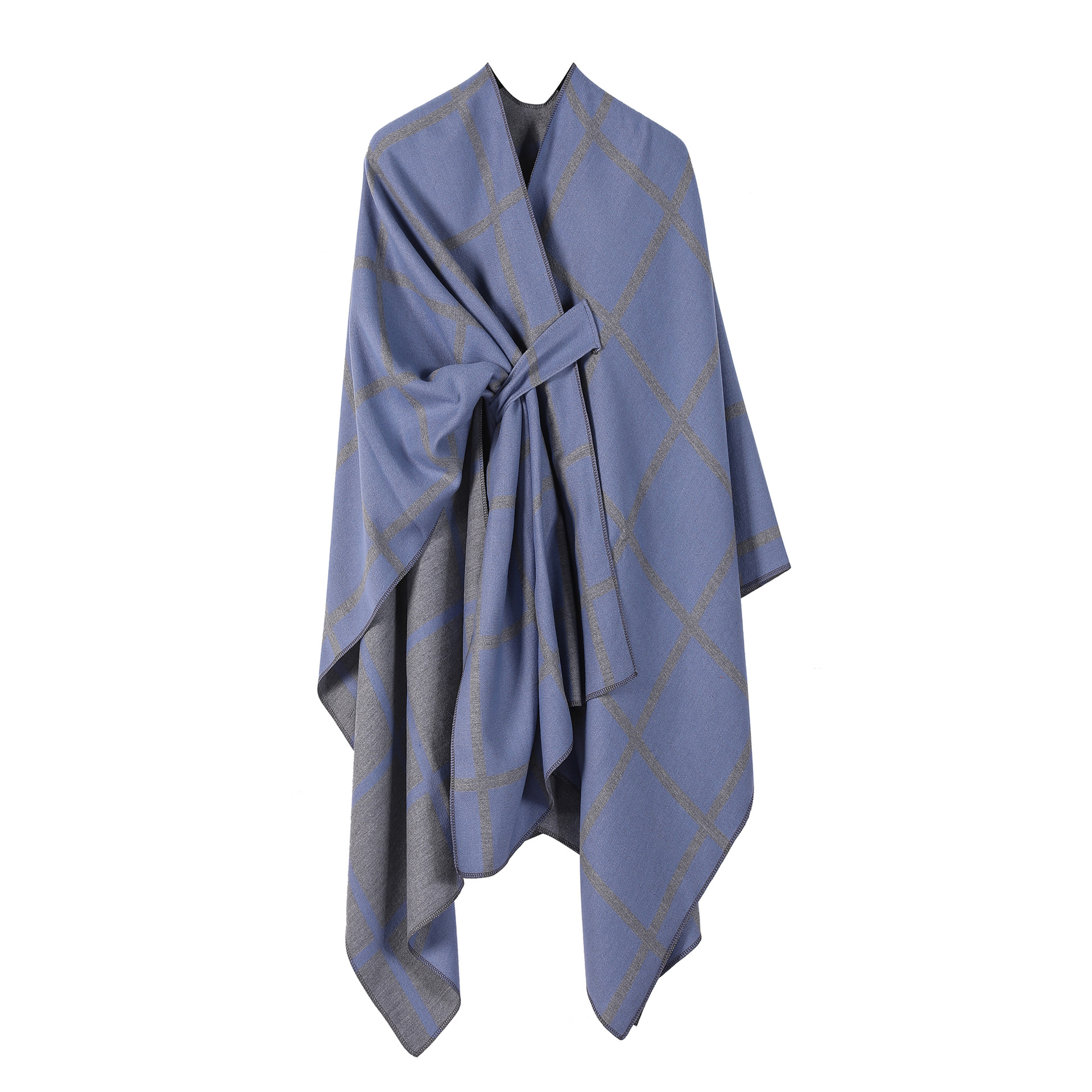 Solid Plaid Fixed Shawl