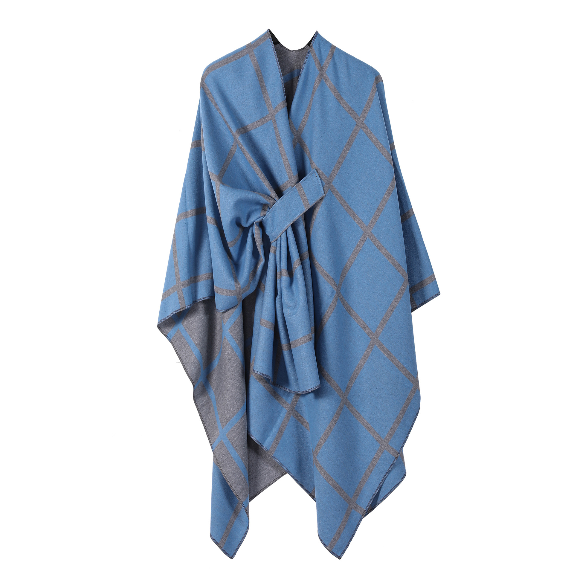 Solid Plaid Fixed Shawl