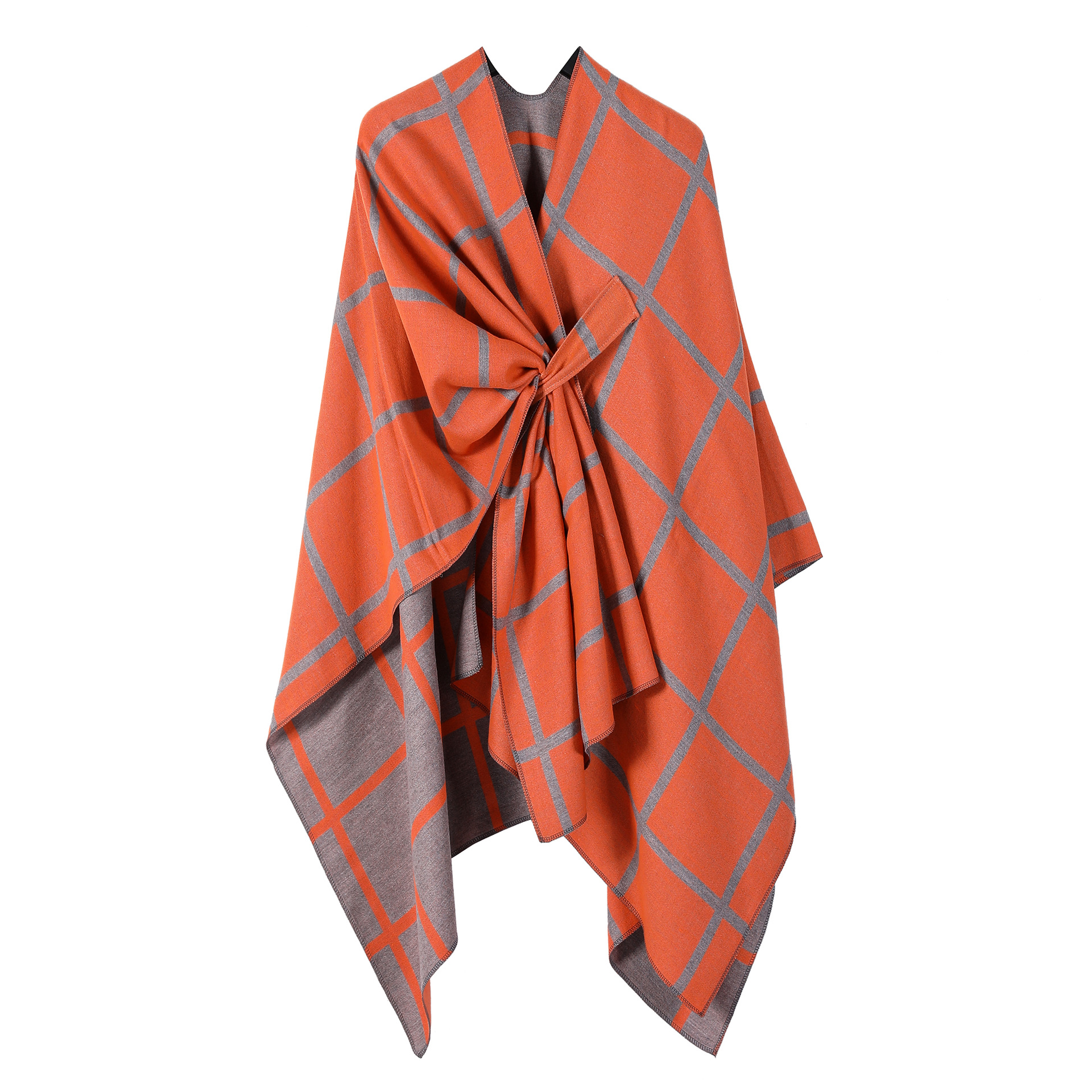Solid Plaid Fixed Shawl