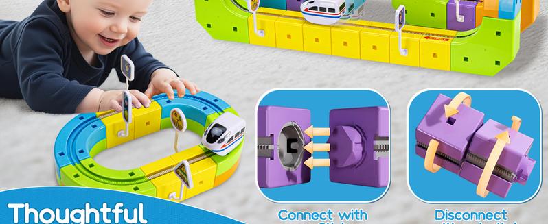 Electric Train Set Flexible Race Track for Kids 4 6 7 8, 48 Pcs Car Track for Toddlers 3-5, Building Toy Train Track Gravity-Defying 3D Embedded Layouts & Motorized Car, STEM Learning Gift