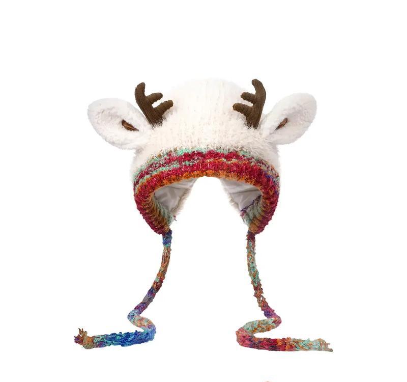 Original Design Holiday Christmas Antler Hat (One Hat with Multiple Uses.) Knitted Ear Protection Windproof Warm Hat Suitable for Family Use, Adults Can Wear, No Head Circumference Limitation, Suitable for Thanksgiving and Christmas