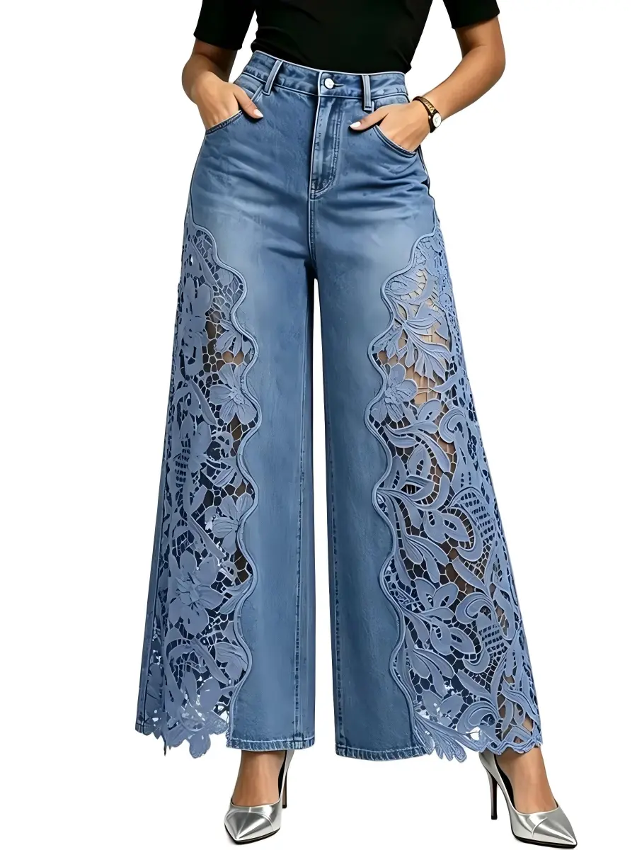 Women's Stylish & Sexy Lace-paneled Cutout Jeans
