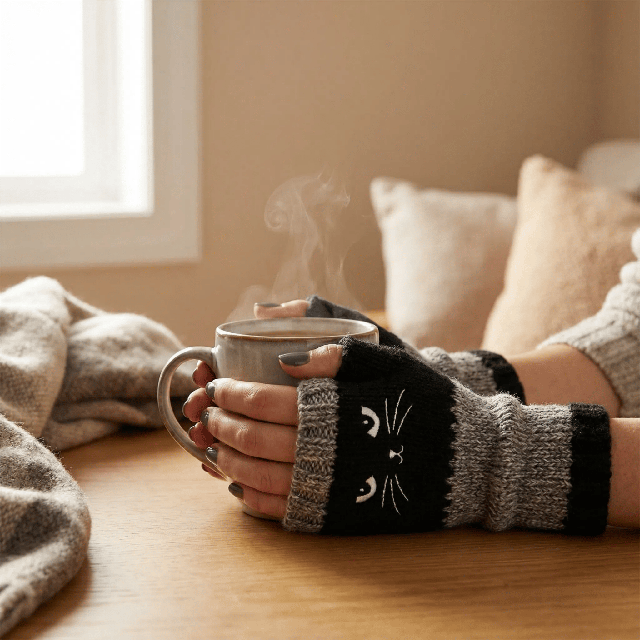 🔥Winter Hot Sale🔥Cat Embroidery Fingerless Gloves - Cozy, Stylish, Casual Winter Wear