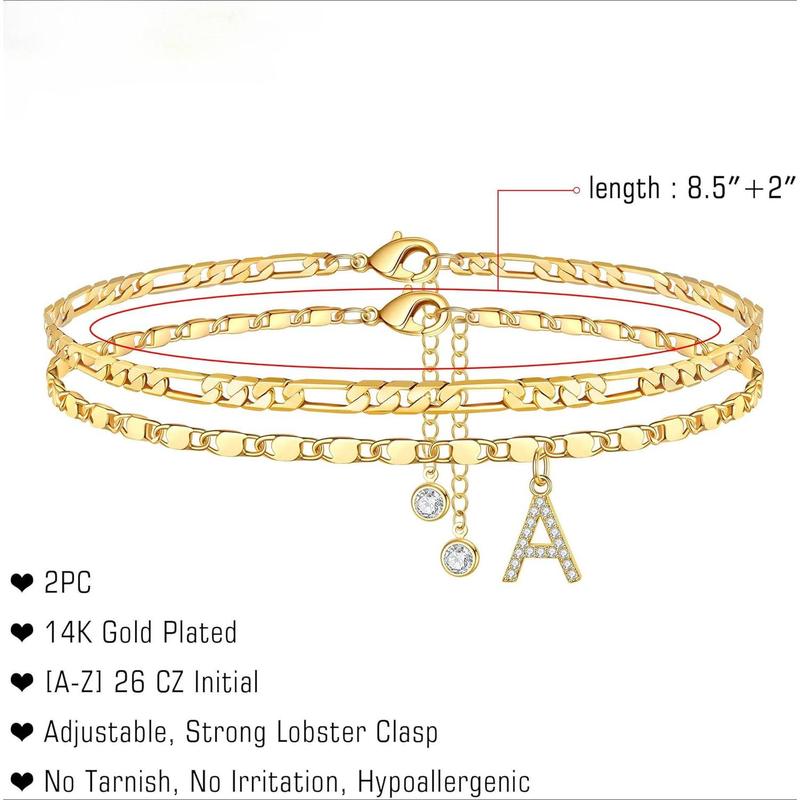 Letter Layered Ankle Bracelets for WomenDainty Chain Initial Pendant Anklets Set NonTarnish Alphabetical Ankle 