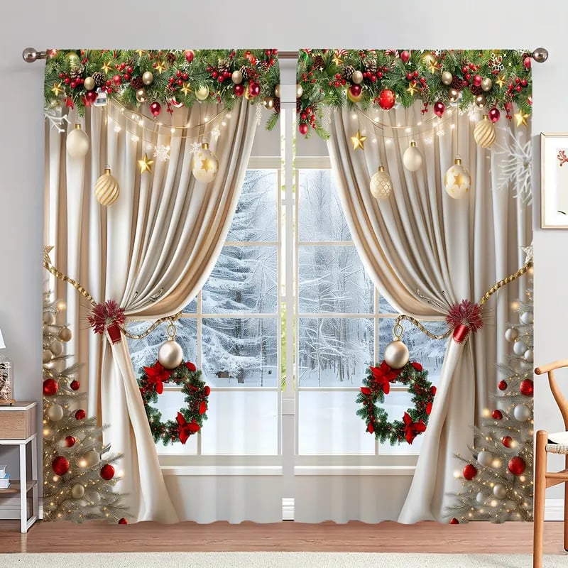 Christmas ball holiday printed curtains