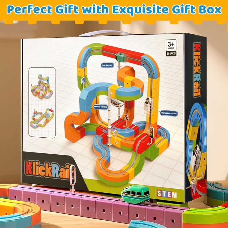 Electric Train Set Flexible Race Track for Kids 4 6 7 8, 48 Pcs Car Track for Toddlers 3-5, Building Toy Train Track Gravity-Defying 3D Embedded Layouts & Motorized Car, STEM Learning Gift