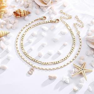 Letter Layered Ankle Bracelets for WomenDainty Chain Initial Pendant Anklets Set NonTarnish Alphabetical Ankle A-Z Gifts for GirlsCostume Accessories