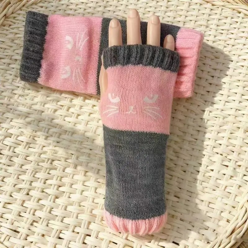 🔥Winter Hot Sale🔥Cat Embroidery Fingerless Gloves - Cozy, Stylish, Casual Winter Wear