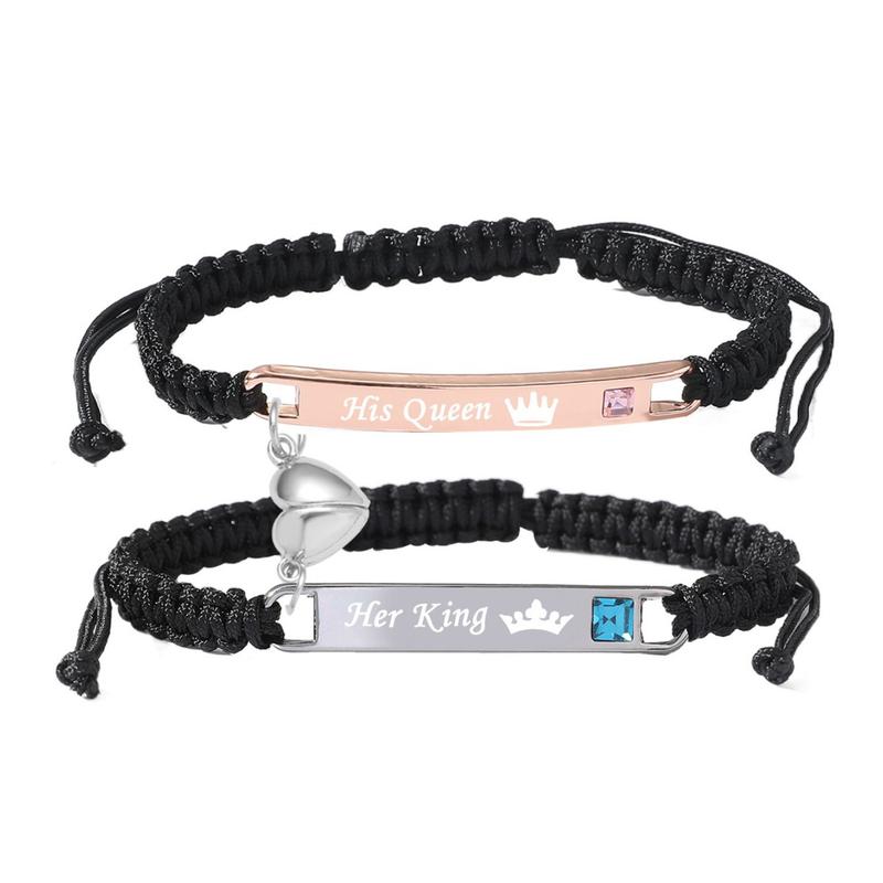 2pcs Set Lovebirds Magnetic Bracelets, Handmade Braided Heart-Shaped Alloy Wristbands with I Love You More" & I Love You Most" Engravings, Adjustable Rope Cuff Bands, Perfect Anniversary Gift for Couples, | Romantic Gift | Alloy Construction, Love Gifts