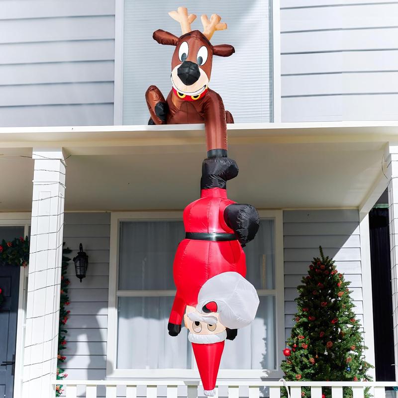 8 FT Hanging Christmas Inflatable Reindeer Santa LED for Yard/Garden