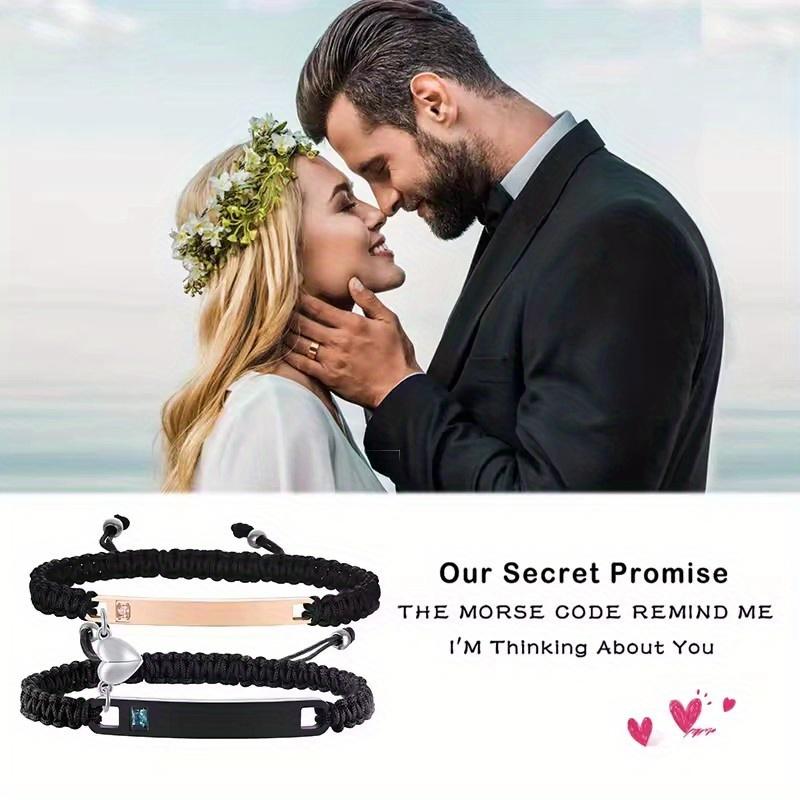 2pcs Set Lovebirds Magnetic Bracelets, Handmade Braided Heart-Shaped Alloy Wristbands with I Love You More" & I Love You Most" Engravings, Adjustable Rope Cuff Bands, Perfect Anniversary Gift for Couples, | Romantic Gift | Alloy Construction, Love Gifts