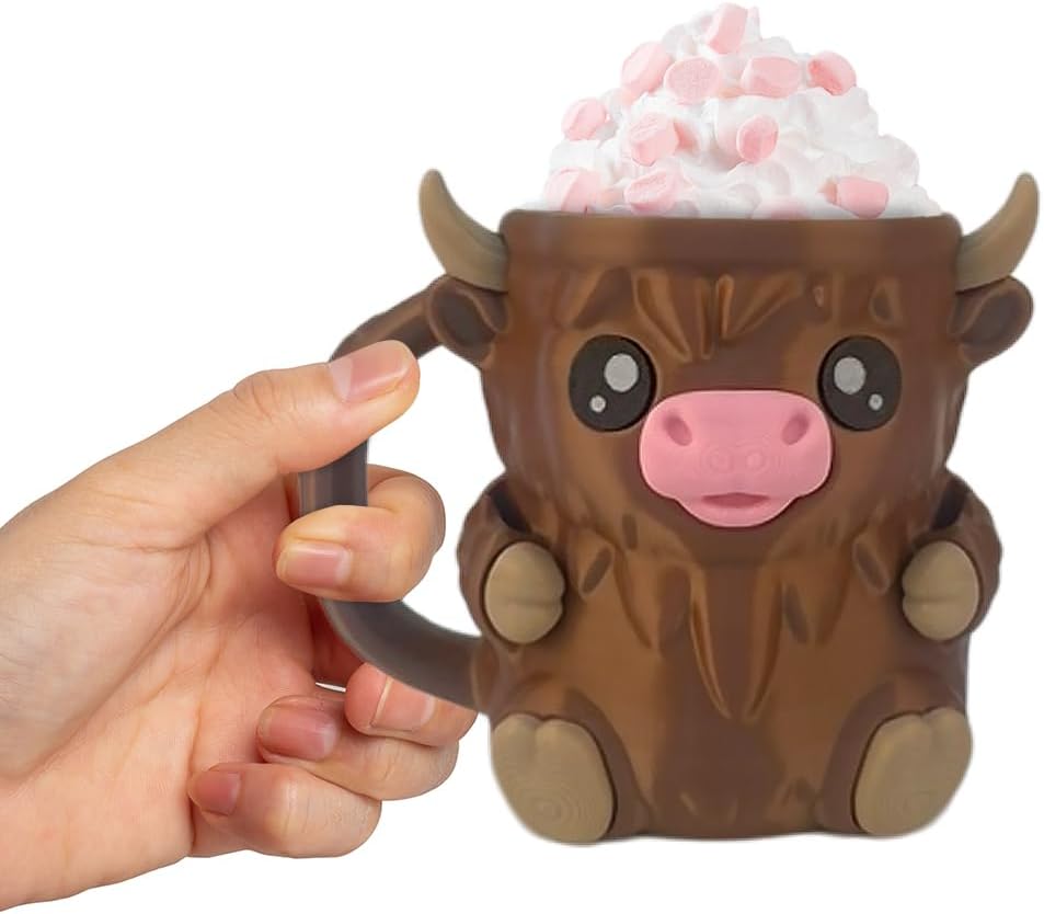 Highland Cow Ice Pint Holder, Cute Cow Ice Cream Pint Holder, Anti-Freeze Hands Ice Cream Sundae with Spoon Slot, Secret Snack Drawer, Reusable Ice Cream, Gift (Pink-1 with Spoons)