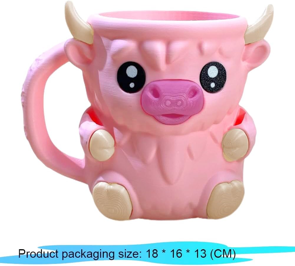 Highland Cow Ice Pint Holder, Cute Cow Ice Cream Pint Holder, Anti-Freeze Hands Ice Cream Sundae with Spoon Slot, Secret Snack Drawer, Reusable Ice Cream, Gift (Pink-1 with Spoons)