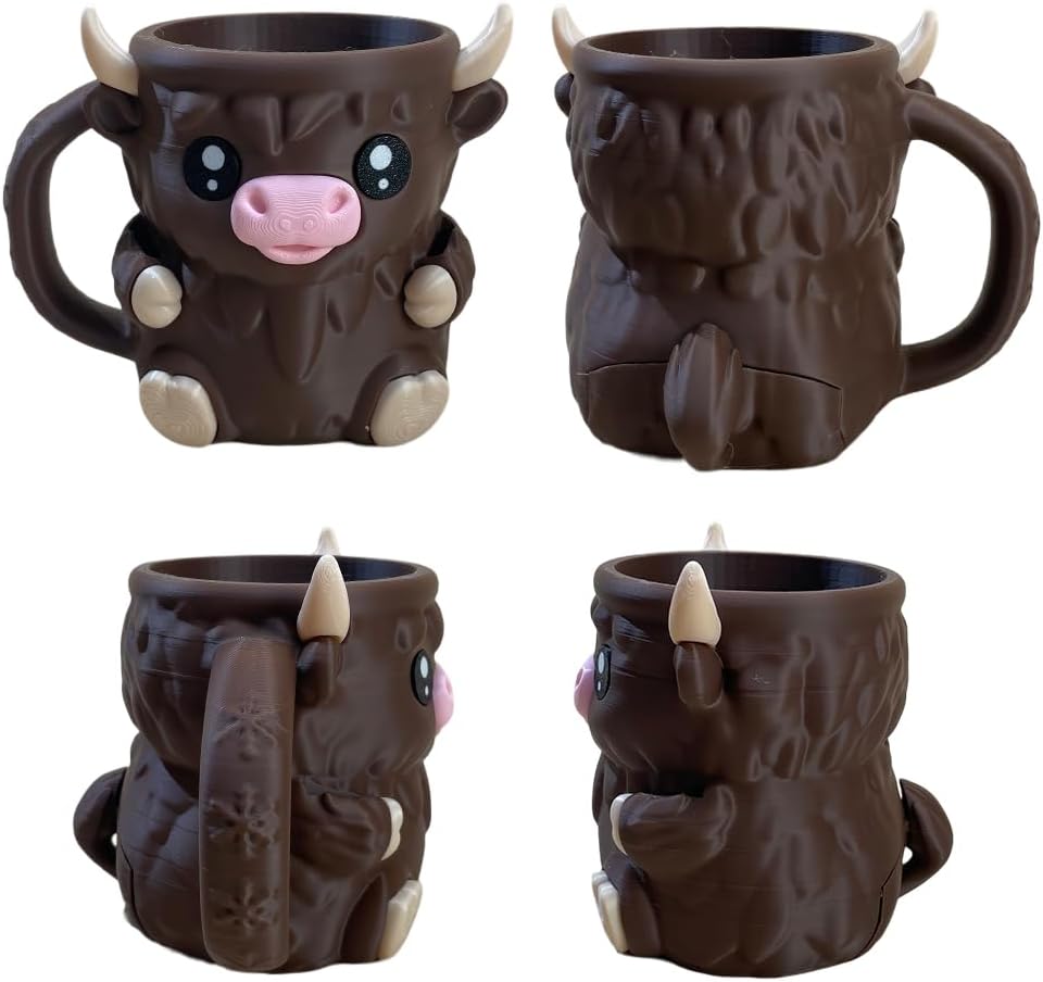 Highland Cow Ice Pint Holder, Cute Cow Ice Cream Pint Holder, Anti-Freeze Hands Ice Cream Sundae with Spoon Slot, Secret Snack Drawer, Reusable Ice Cream, Gift (Pink-1 with Spoons)
